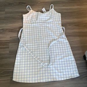 blue & white plaid dress with strings to tighten